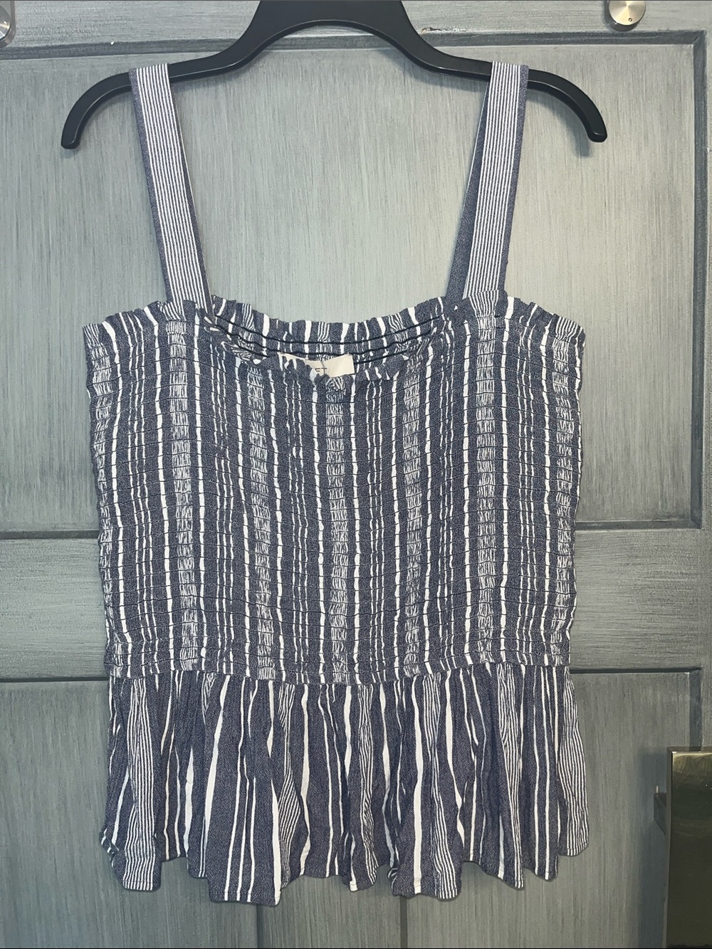 LOFT XL Navy & White Striped Tank w/ Smocked Bodice, #boho #indie #preppy